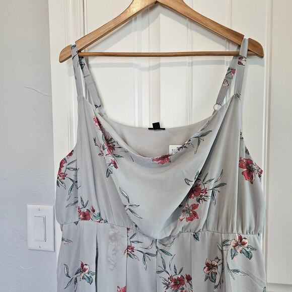 Torrid Chiffon Pleated Dress Women Size 2X Gray Floral Cowl Neck Cottage Fairy - Picture 3 of 12
